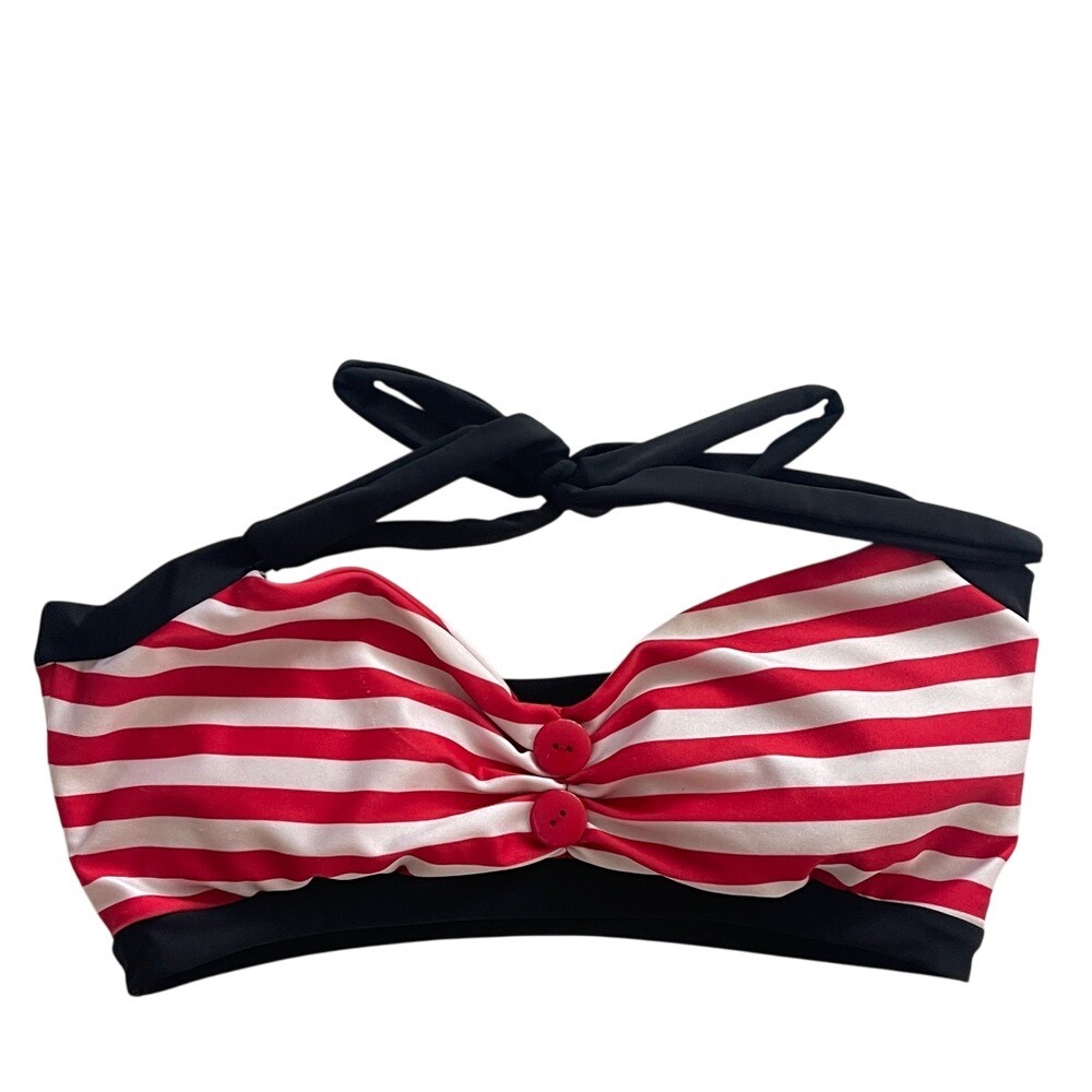 Pinky Pinups Striped Red and Black retro swim top Bikini  Medium‎